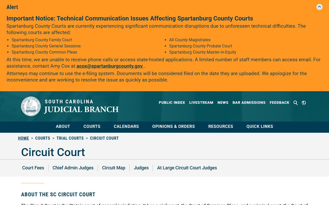 Williamsburg County court dockets Circuit Court overview