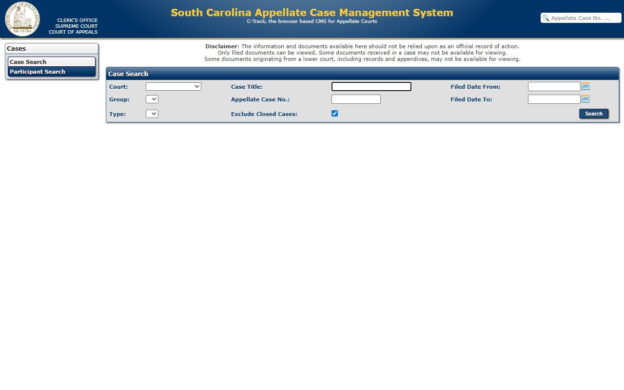 Williamsburg County court records appellate C-Track search