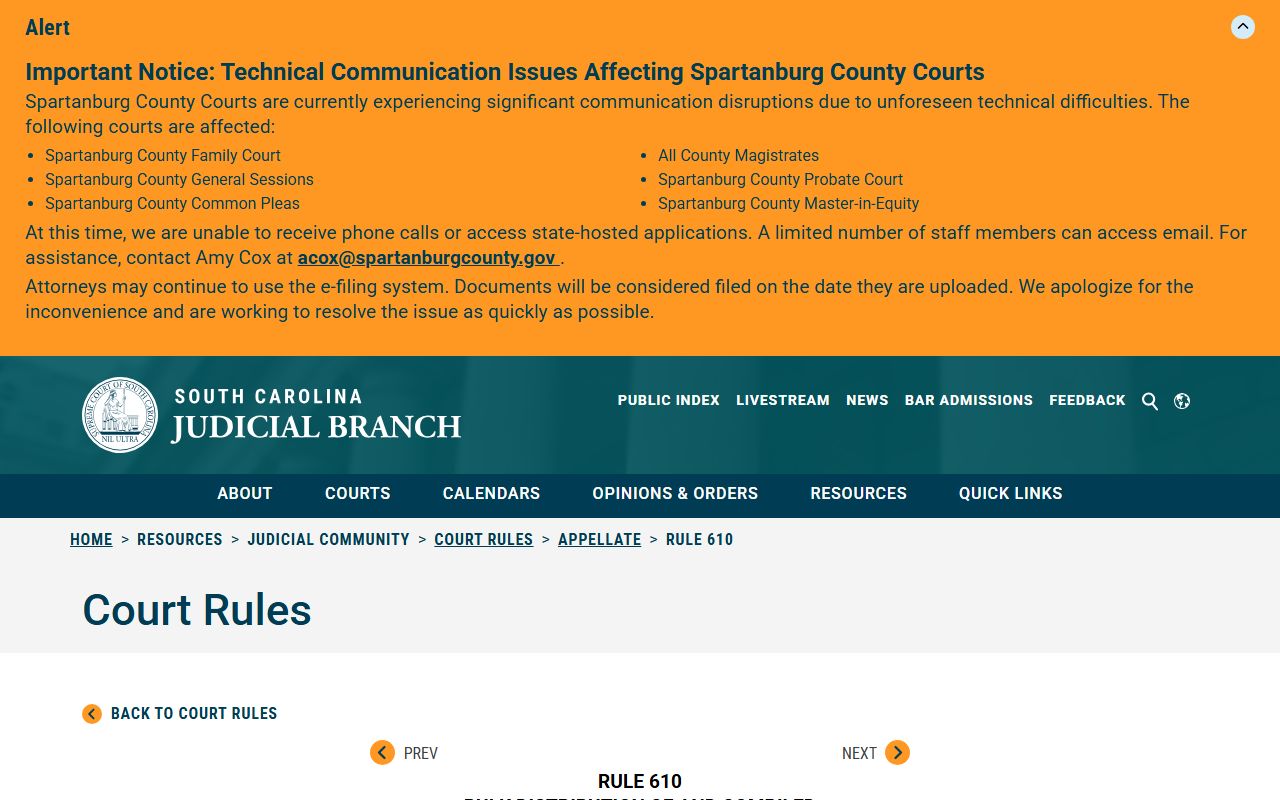 Williamsburg County court records Rule 610 bulk access limits