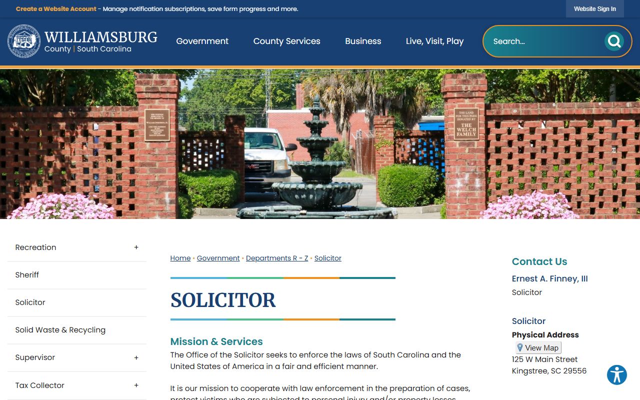Williamsburg County criminal court records Solicitor office
