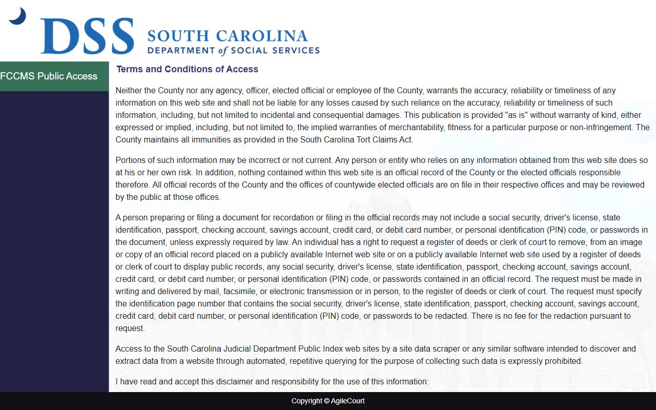 Williamsburg County court records Family Court public portal