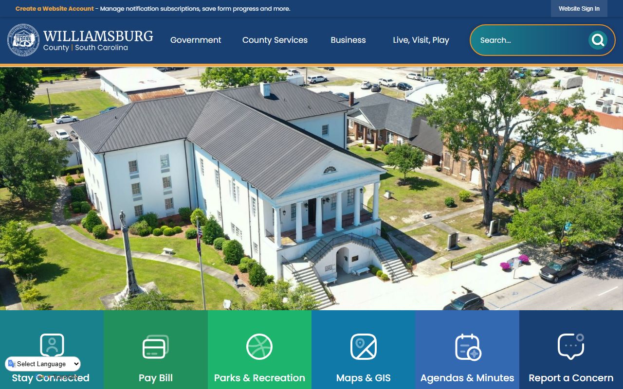 Williamsburg County court records access on the official county homepage