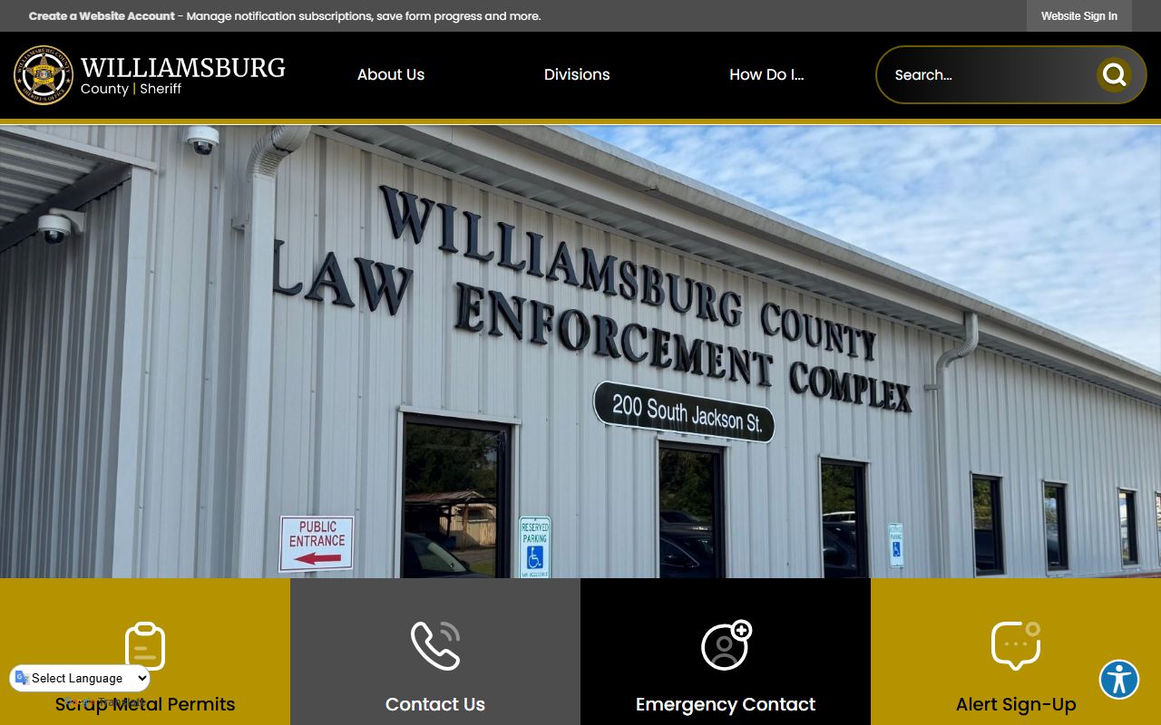 Williamsburg County sheriff and court records contact page