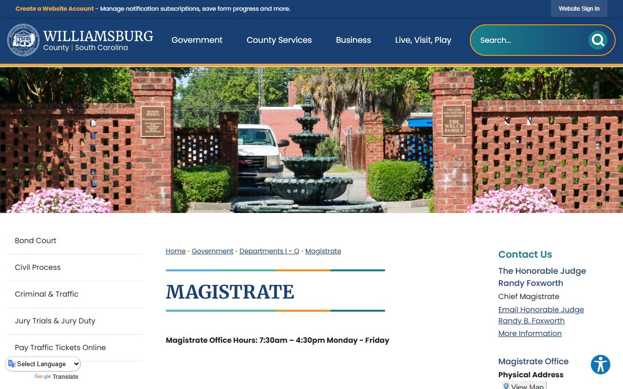 Williamsburg County traffic court records magistrate page