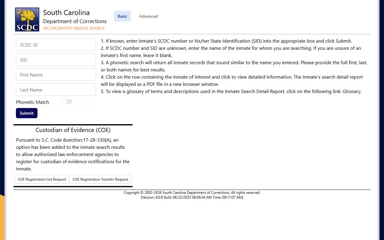 Williamsburg County inmate records SCDC inmate search source