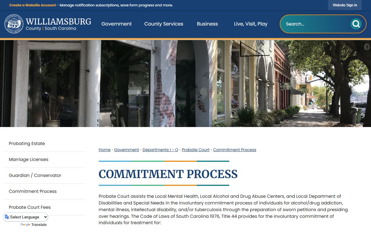 Williamsburg County probate records commitment confidentiality source