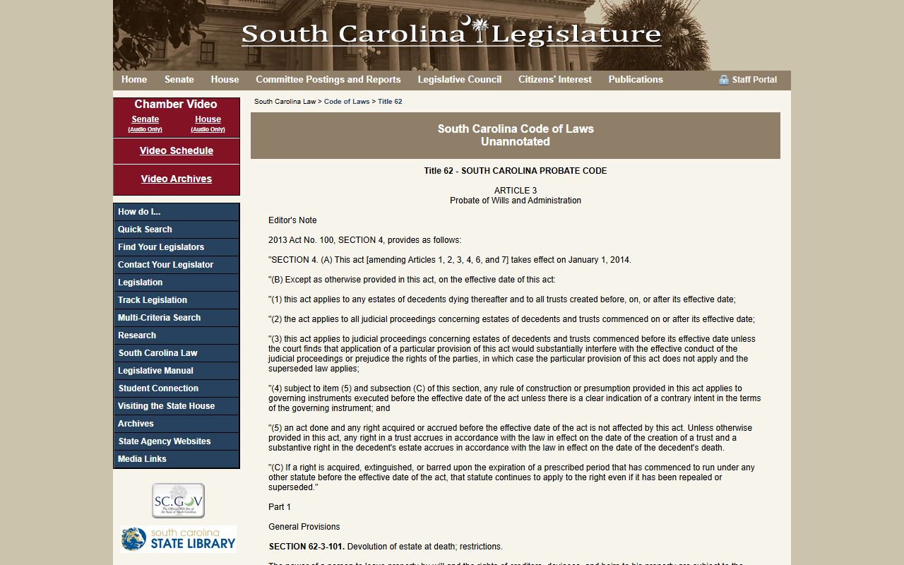 Williamsburg County probate records small estate statute source