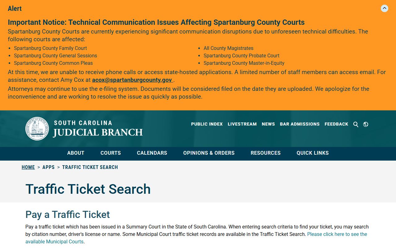 Williamsburg County traffic court records citation search source