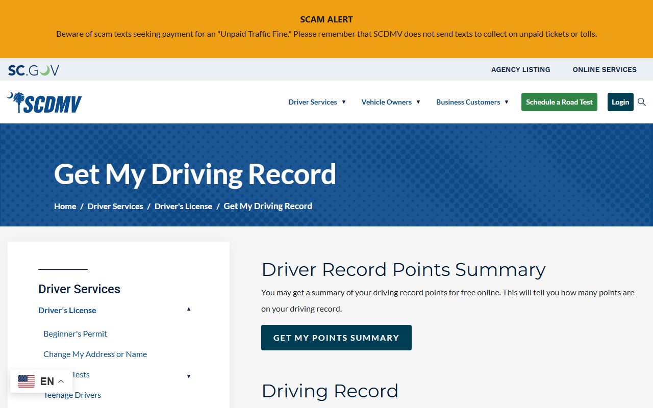 Williamsburg County traffic court records SCDMV driving record source
