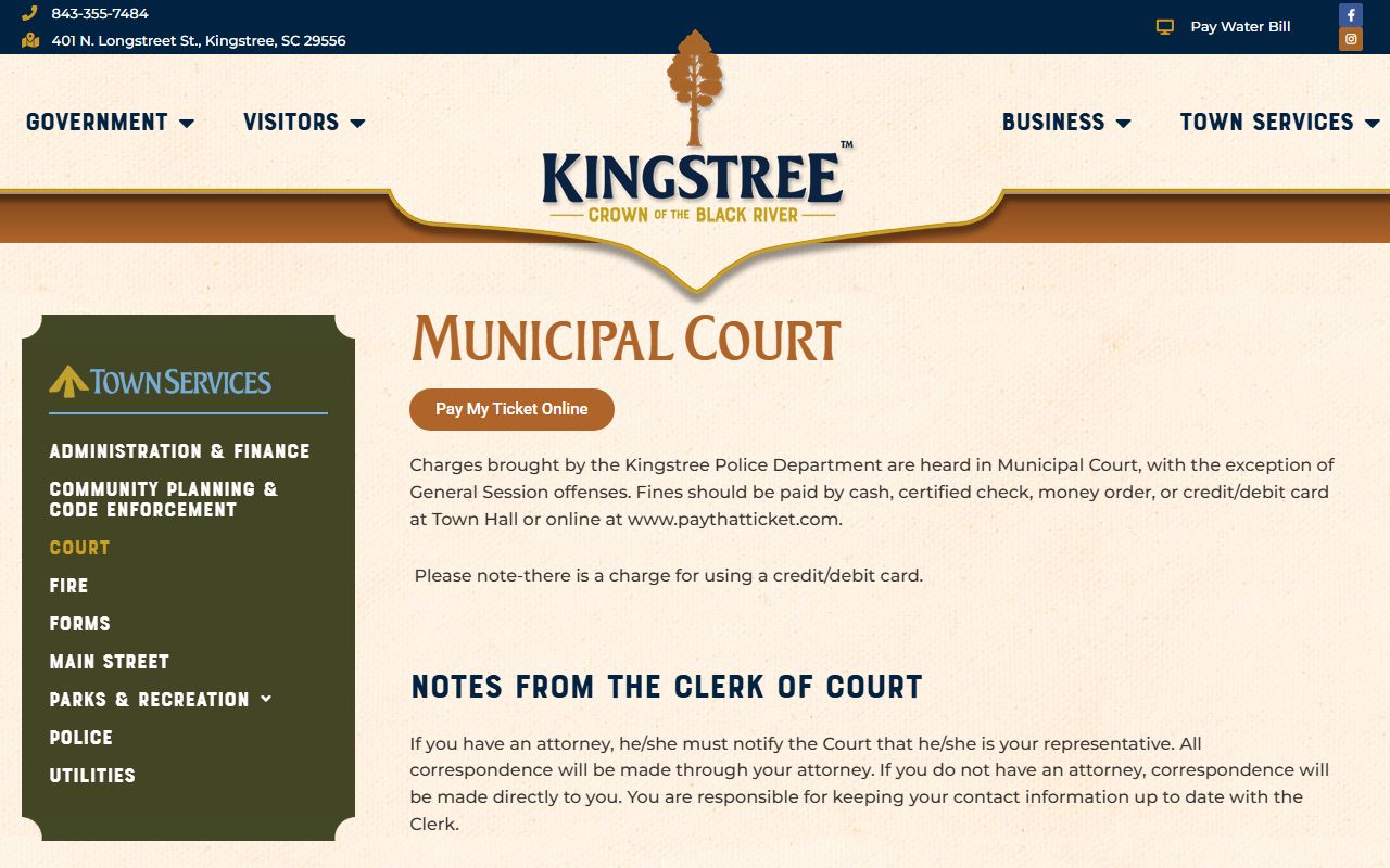 Williamsburg County traffic court records Kingstree Municipal Court source