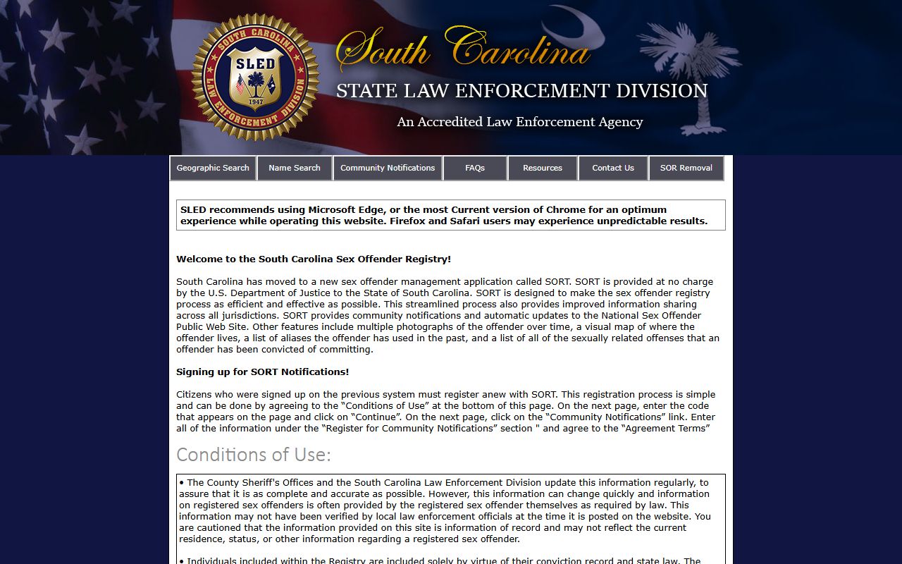 Williamsburg County warrant records South Carolina sex offender registry source